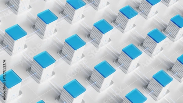 Fototapeta Top-down view of interconnected server units forming a precise grid pattern