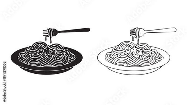 Obraz Spaghetti with fork on transparent background silhouette