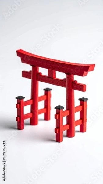 Obraz Red Torii Gate Miniature on White Background.