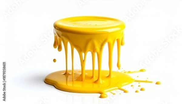 Obraz Vibrant yellow paint cascading down a cylindrical object, creating a striking visual.
