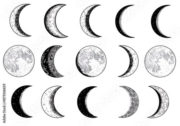 Obraz 月の満ち欠け：繊細な手描きイラスト集