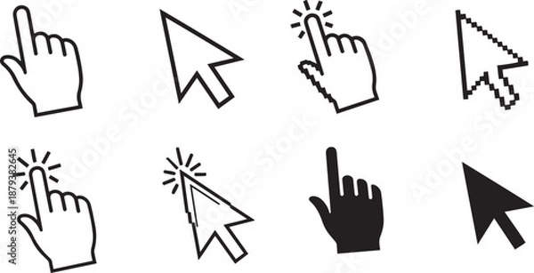 Obraz Black and white computer mouse cursor and hand