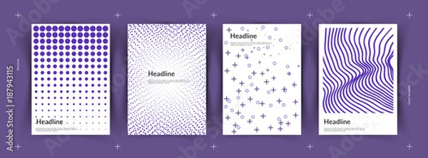 Fototapeta Minimalistic vector illustration of covers design. Ultraviolet and purple color. Set of four future poster template.