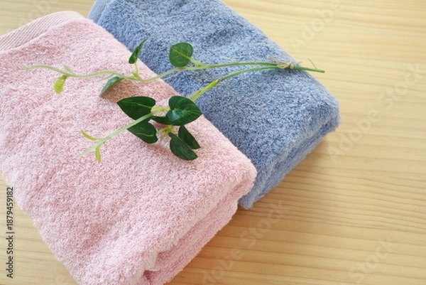 Fototapeta ペアのタオル　ピンクとブルー