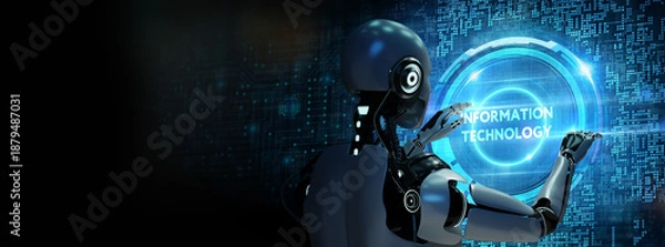 Obraz IT consultant presenting tag cloud about information technology. 3d illustration