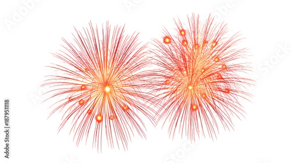 Fototapeta Vibrant orange fireworks exploding in night sky