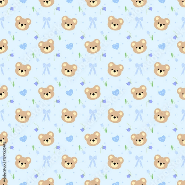 Obraz seamless pattern with bears bow andflowers, fabric pattern, gift wrapping paper 