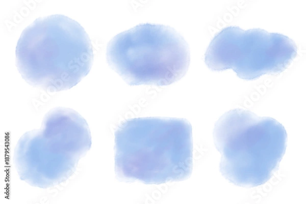 Obraz 青色の水彩風にじみイラストセット