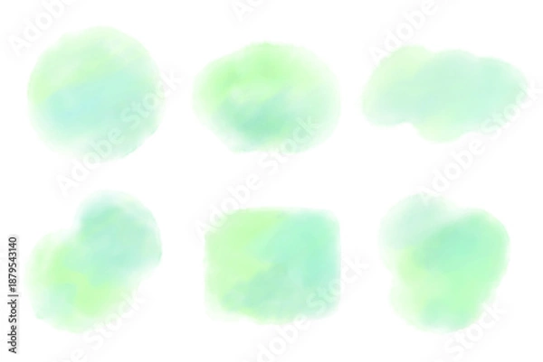 Obraz 緑色の水彩風にじみイラストセット