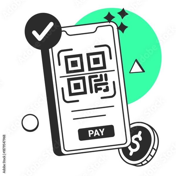 Fototapeta qr code payment  illustration for application design and ecommerce website design needs