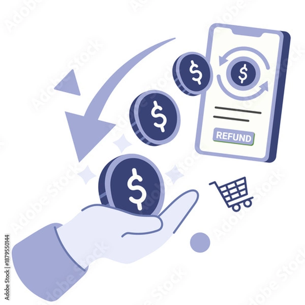 Fototapeta refund process  illustration for application design and ecommerce website design needs