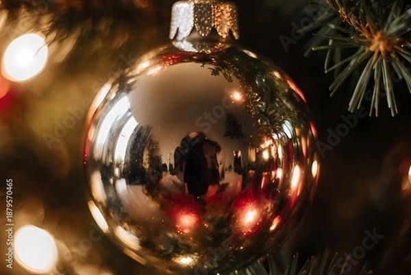 Fototapeta Silver Christmas Bauble Reflection