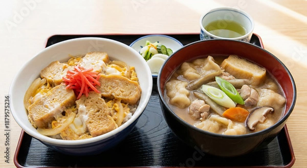 Obraz 宮城の郷土料理 油麩丼とはっと汁の定食