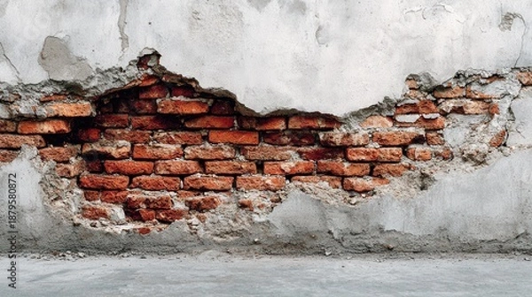 Obraz Old weathered brick wall with peeling plaster