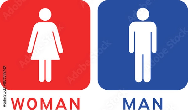 Obraz 英語表記　文字あり　男女のトイレマーク　カラー背景　ベクターイラスト素材