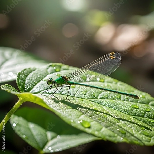Obraz Damselfly on leaf.