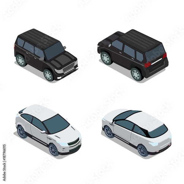 Obraz Płaski 3d izometryczny wysokiej jakości zestaw ikon transportu drogowego miasta