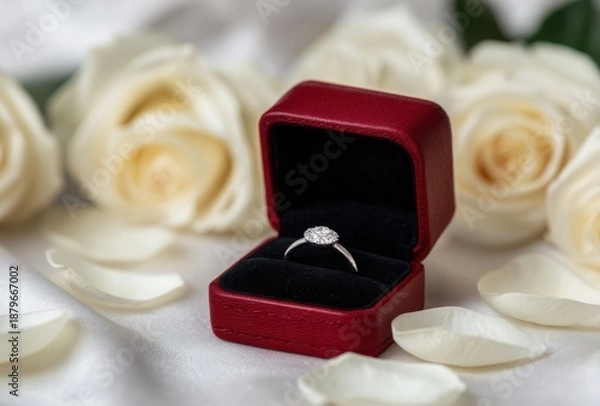 Obraz A red box with a diamond ring inside