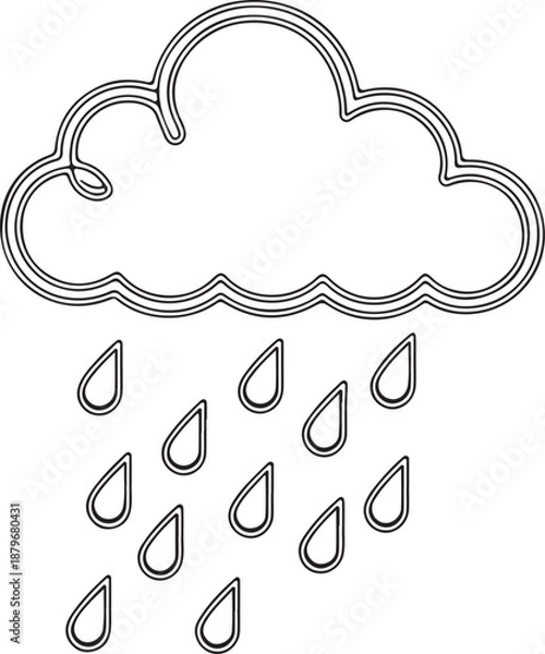 Obraz Continuous Line Drawing of Raining Cloud