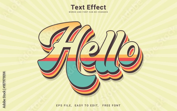 Obraz Editable hello vintage retro text effect in Illustrator