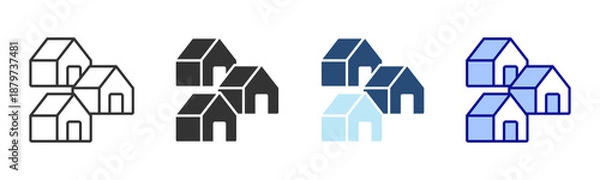 Obraz House Cluster Icon Set. Designed In Multi Style