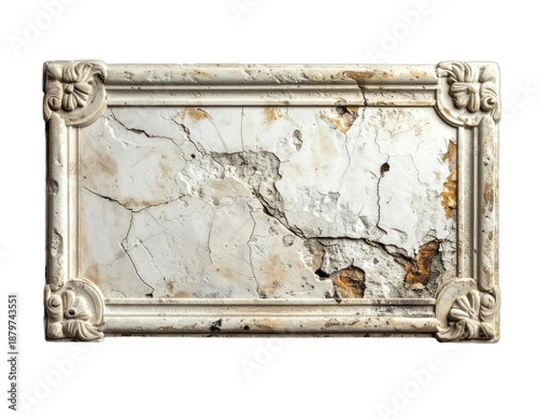 Obraz Weathered rectangular architectural element with ornate corners, displaying cracks