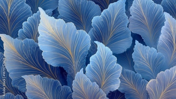 Fototapeta Elegant blue Gradient Leaf Vein Pattern Background.