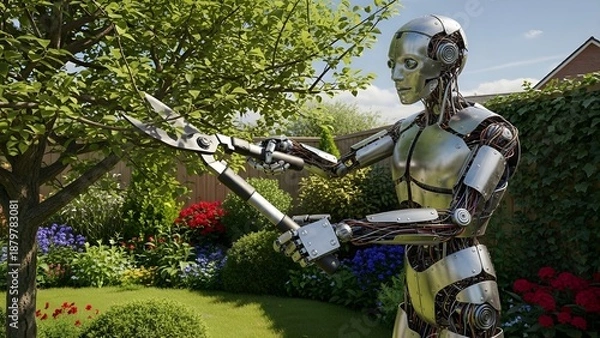 Obraz 정원에서 일을 하고 있는 휴머노이드
