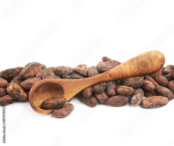 Fototapeta Line of cocoa beans isolated