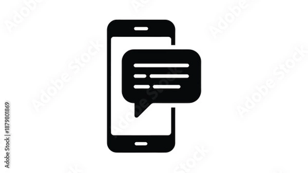 Obraz Black smartphone icon with a speech bubble for text message or chat application Vector