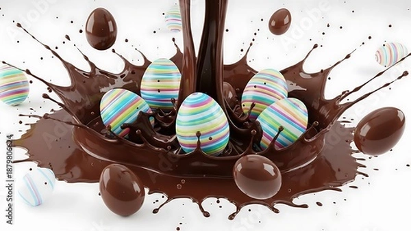 Obraz Chocolate splash with striped Easter eggs striped eggs Happy Easter