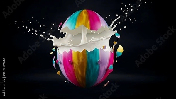 Obraz Exploding colorful Easter egg with milk colorful egg Happy Easter