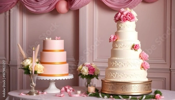 Fototapeta wedding cake with roses