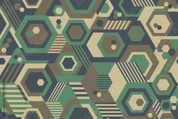 Obraz seamless camouflage pattern with geometric hexagonal elements