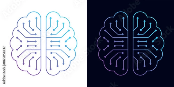 Fototapeta Artificial Intelligence AI Chip in Human Brain. Artificial Intelligence icon with Machine learning, digital skills, generative AI, AI technology, algorithm, virtual intelligence and future