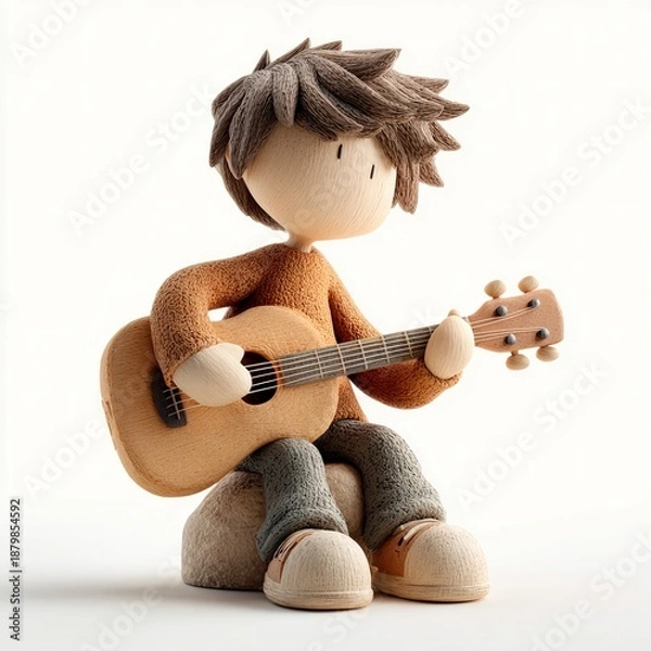 Obraz Charming Character Playing Guitar in a Creative Studio Setting