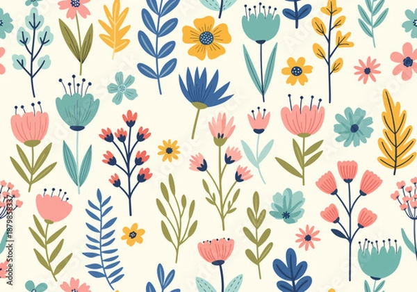 Fototapeta Trendy vector seamless floral ditsy pattern