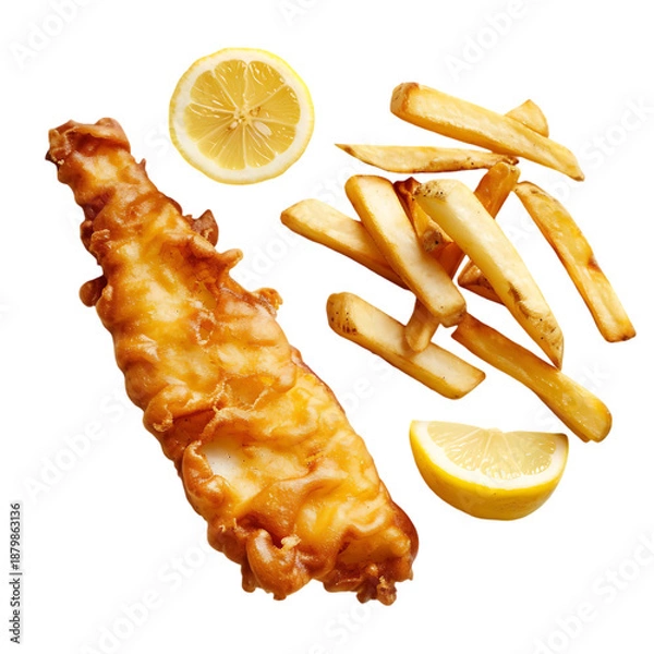 Obraz Gourmet fish and chips platter overhead view