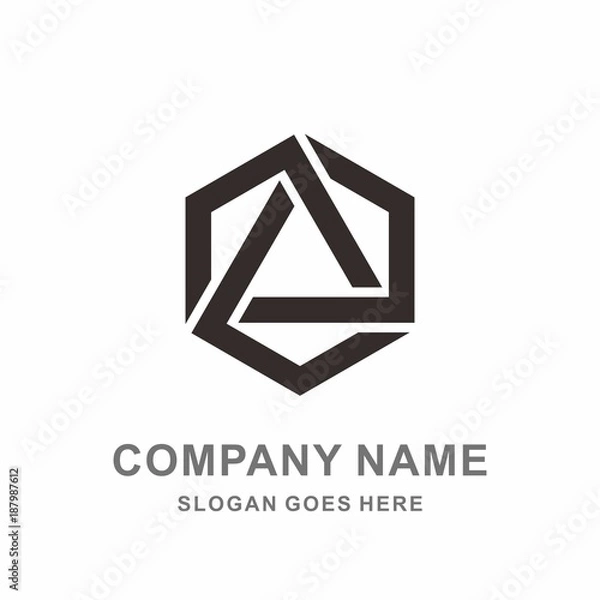 Fototapeta Geometric Triangle Hexagon Cube Space Box Architecture Interior Construction Business Company Stock Vector Logo Design Template 