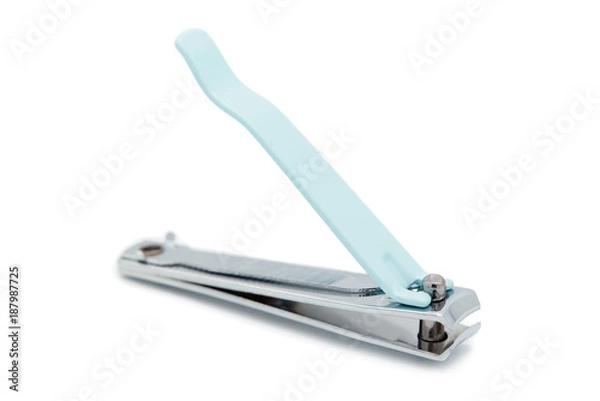 Obraz Blue nail scissors isolated white background.
