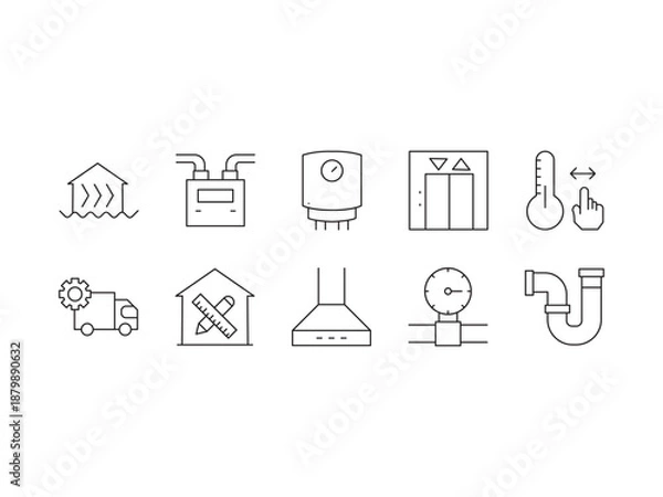 Obraz Heating & Plumbing line editable icon set