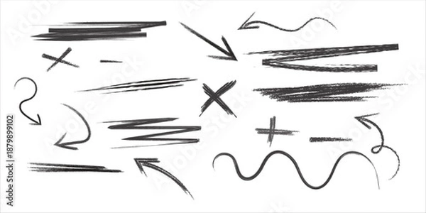 Fototapeta Hand Drawn Arrows Lines and Scribble Marks Abstract Doodle Elements Set