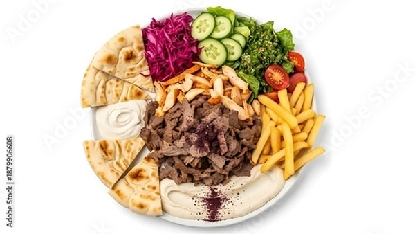 Fototapeta Delicious Middle Eastern Platter with Meat and Flatbread