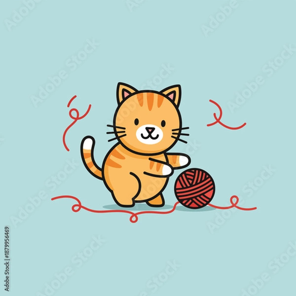 Obraz Playful Kitten with Yarn Ball