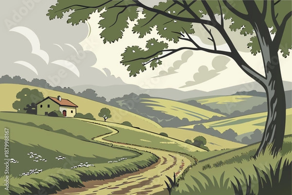 Obraz rural landscape with green fields