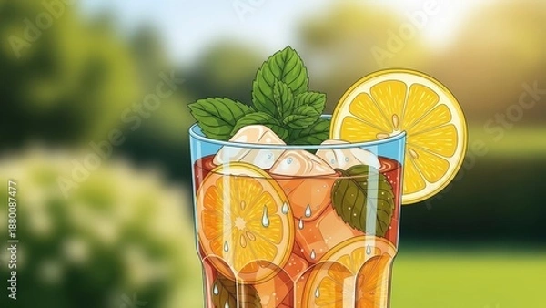 Obraz Refreshing Iced Tea with Lemon and Mint.