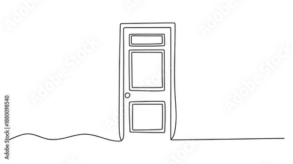 Obraz Simple Door Single Continuous Line Art Drawing - Minimalist Entrance & Architectural Icon