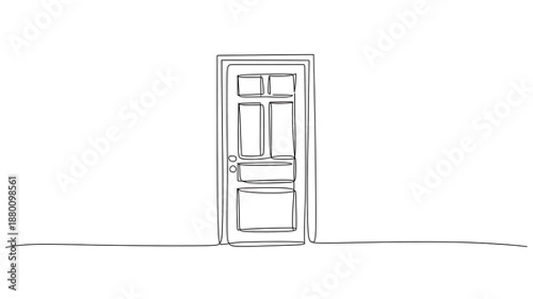 Obraz Simple Door Single Continuous Line Art Drawing - Minimalist Entrance & Architectural Icon