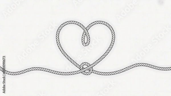 Obraz Simple Rope Heart Knot on Clean White Background - Love & Unity Symbol