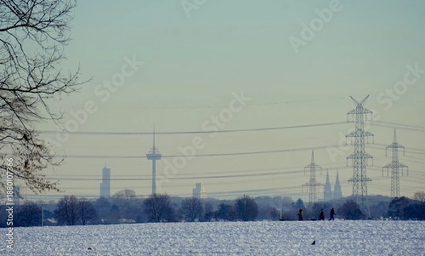 Obraz Köln Silhouette mit Strommasten